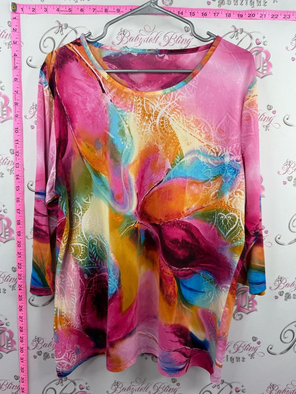 Blouse top paisley floral Vibrant Pink Multicolor Floral-Print mandala Top